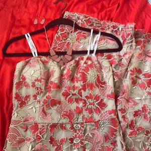 Orange Lace Strapless Gown